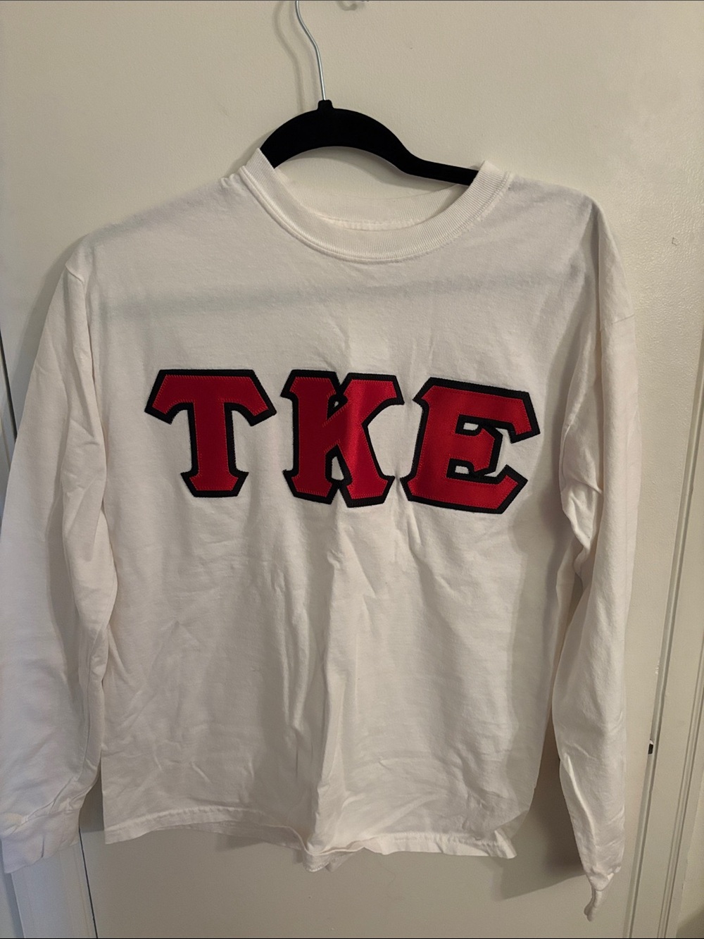 Gildan White Long Sleeve Tee with Red TKE Letters